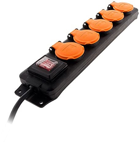 Zenitech Bloc ÉTanche IP44 5 Prises 16A 2P+T avec Clapets Et Interrupteur - Cble HO5RRF 3G1 De 1,5m