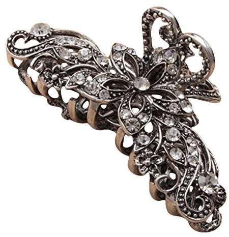 IN5263 Haarklemme aus Metall, silberfarben, mit Kristallen, im Vintage-Look
