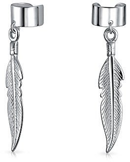 Westlicher Schmuck Mit Indianischem Federnblatt Hängende Ohrmuschel- Und Helix-Ohrringe Warp-Ketten-Ohrmanschetten-Ohrringe Für Frauen Aus .925 Sterling Silber