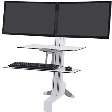 Ergotron – WorkFit-S Dual Monitor Standing Desk Converter, Sit Stand Workstation for Tabletops – with Worksurface, White