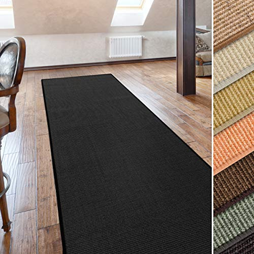 casa pura Sisal Teppich Läufer | schwarz | Naturfaser | Qualitätsprodukt aus Deutschland | kombinierbar mit Stufenmatten | 19 Breiten und 18 Längen (80x250 cm)