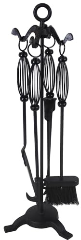 JVL Pennine Black iron fireside fire tools 5 piece companion set