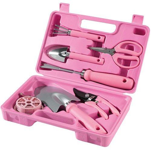 Gartengeräte für Frauen im Koffer Pink 7-teilig