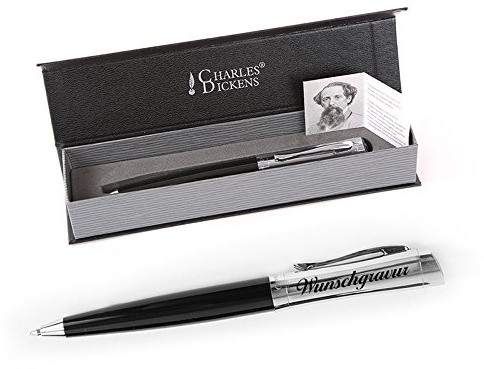 polar-effekt Charles Dickens Metall Kugelschreiber mit Gravur - Eleganter Drehfunktion Schwarze Mine - Geschenk zum Geburtstag mit Geschenk-Etui