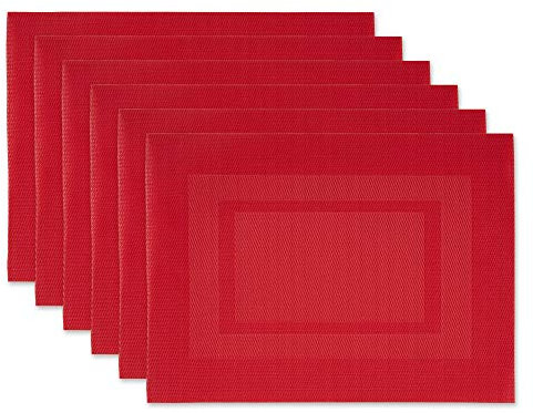 DII Everyday Tischplatte aus gewebtem Vinyl für drinnen und draußen leicht zu reinigen Tischset Bordered Tango Red