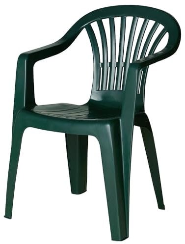 Stapelbarer Monobloc Stuhl mit niedriger Rückenlehne, Made in Italy, 55 x 54 x 82 cm, grüne Farbe