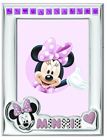 VALENTI & CO. Disney Baby Minnie Mouse - Bilderrahmen für den Tisch in Silber, Geschenkidee für Neugeborene, personalisierbar mit dem Namen des Mädchens, einfach und alles inklusive, mehrfarbig