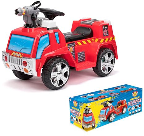 Toyrific Electric Ride-On Kids Fire Engine with Bubble Machine, Flashing Lights and Sirens