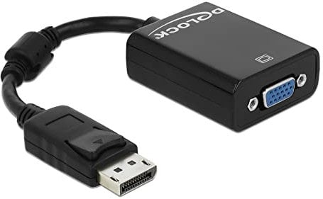 Delock 61848, Adapter DisplayPort 1.2 Stecker > VGA Buchse schwarz (Auflösung bis WUXGA 1920 x 1200 @ 60 Hz, Chipsatz: Analogix, Automatische Standby-Erkennung)