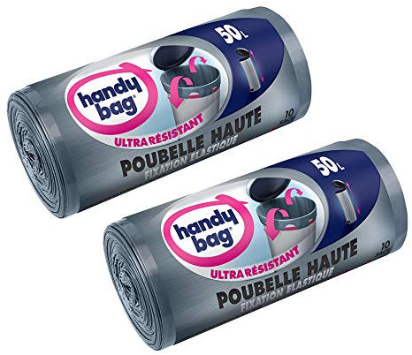 Handy Bag Sac Poubelle, Les 2 Rouleaux de 10 Sacs, 50L
