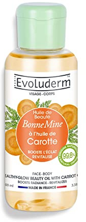 EVOLUDERM – Huile de Beauté Bonne Mine à l’Huile de Carotte - 100 ml - 99,8% d’Origine Naturelle - Végan - Fabrication Française
