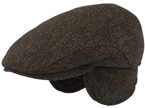 Breiter Berretto Invernale da Uomo con Paraorecchie Flatcap Berretto Piato con Visiera Basco Scozzese 100% Lana Protezione per Le Orecchie - Pieghevole Delicato sulla Pelle e Comodo Grigio 62