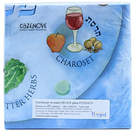 20 Papierservietten für Passover von Cazenove, Text in Englisch und Hebräisch