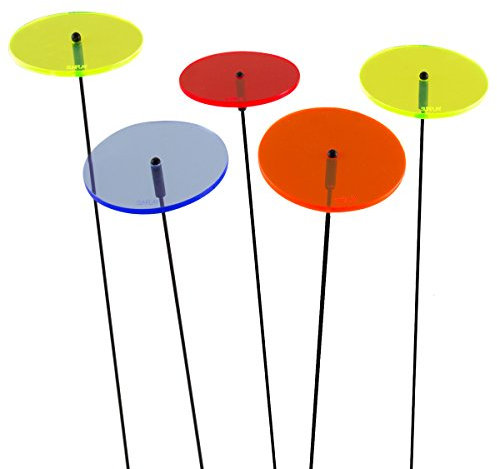 SUNPLAY Sonnenfänger-Scheiben im FARBMIX, 5 Stück zu je 7 cm Durchmesser im Set + 35 cm Schwingstäbe