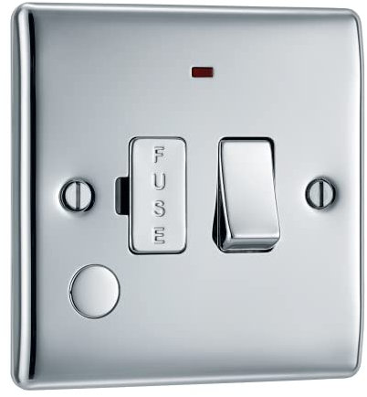 BG Electrical Switched Fused Connection Unit with LED Power Indicator and Flex Outlet, Fused Spur Switch, Double Pole, Raised and Slim Profile, Round Edges, Nexus Metal, Polished Chrome, 13A, NPC53