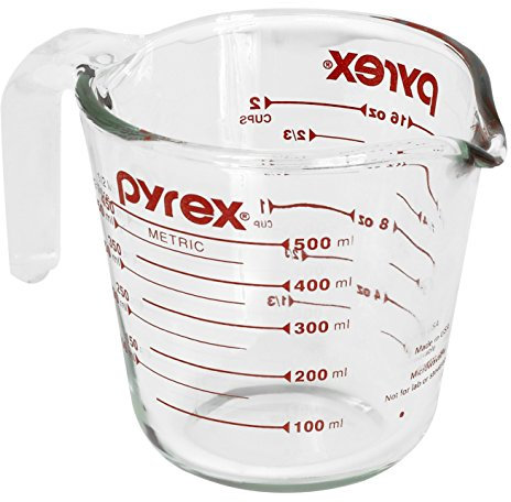 Pyrex Prepware 6001075 - Taza medidora de 2 tazas, diseño de gráficos rojos, transparente