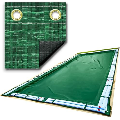 SWIMLINE HYDROTOOLS Ripstopper Heavy Duty Pool Cover For Above Ground Swimming Pools |21 X 37 FT Cover | Green / Black | Water Tube Sleeves | UV Protected For 16X32 FT Rectangle Pools | RIG1632R