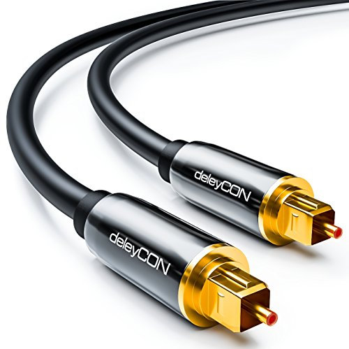 deleyCON 2m Optisches Digital Audio Kabel - S/PDIF - 2x Toslink Stecker - LWL Lichtwellenleiter Kabel Metallstecker 5mm Flexibel - Schwarz