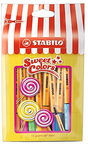 Fineliner - STABILO point 88 Mini - Sweet Colors - 15er Pack - mit 15 verschiedenen Farben im wiederverschließbaren Beutel