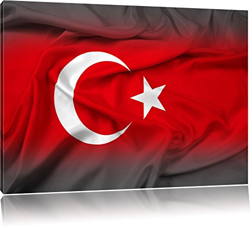 Pixxprint Flagge der Türkei B&W, Größe: 100x70cm, Leinwandbild, fertig gespannt, Wandbild, Dekoration, Kunstdruck, kein Poster