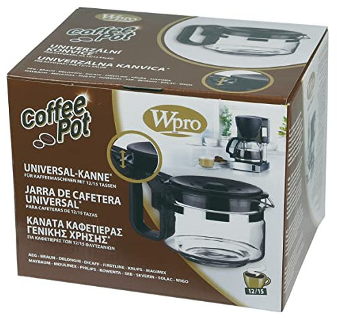 Wpro UCF100 Glaskanne Kaffeekanne 12-15 Tassen Universal Höhenverstellbar Kaffeemaschine auch wie AEG DeLonghi Dicaff Krups Moulinex Philips Saeco Rowenta Severin Solac Bauknecht 484000000317