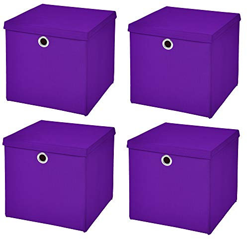 CM3 4 Stück Lila Faltbox 28 x 28 x 28 cm Aufbewahrungsbox faltbar mit Deckel