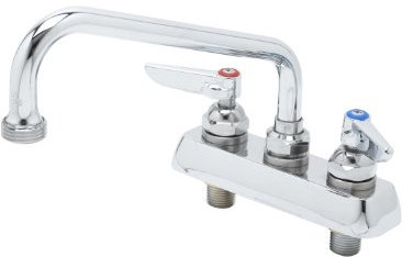 T&S Brass B-2491 Workboard Faucet, Deck Mount, 4-Inch Centers, 8-Inch Swing Nozzle, Garden Hose Tip, Lever Handles