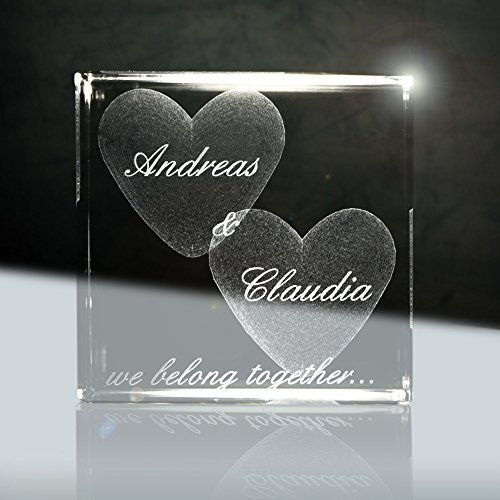 Cristal Je t’Aime | 3D Glas Cubes 50 mm gravés au Laser | Cadeau pour la Saint Valentin