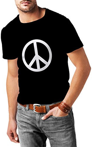 lepni.me Mens T-Shirt Peace Love Hippie Sign 60s 70s Style, Hippy Symbol (L Black Fluorescent)