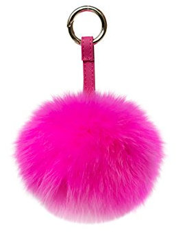 NOVAGO Pompon Bijou de Sac en Fourrure, qualité supérieure Garantie, diamètre 13 cm (Renard/Fuchsia)