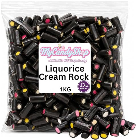 Liquorice Cream Rock Pieces 1kg – Bulk Retro Sweets, Traditional Liquorice Candy, Soft Boiled Sweets, Classic British Confectionery, Ideal for Gifts & Sweet Jars