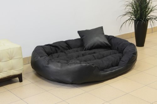 tierlando Hundebett Philip Hundesofa - Kunstleder - XL XXL XXXL - 110cm bis 170cm - Dogge, Ridgebacks Größe: 140x100cm | Farbe: 03 Schwarz