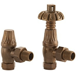 UK-18 AC Arroll traditional thermoststic radiator valve & locksheild finished in Antique Copper and Ornate wheel Head