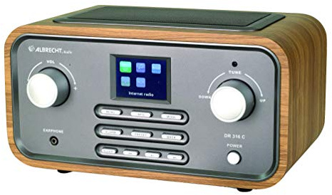 Albrecht DR316C Internetradio, moderne Hifi-Anlage mit WLAN und DAB+, DLNA-Netzwerk kompatibel, stabiles Holzgehäuse in braun
