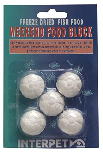 Interpet Slow Release Weekend Mineral Aquarium Fish Food Block, Contains Freeze Dried Tubifex, Daphnia, Brine Shrimp and Mosquito Larvae, Weekend Supply x 5, 13g per block