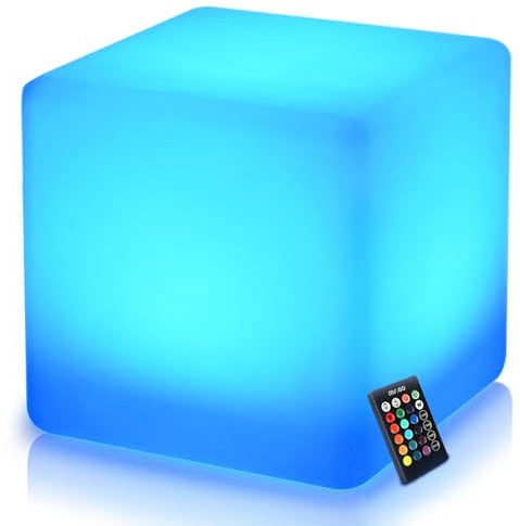 Mr.Go 16-Inch Rechargeable LED Cube Chair Light, 16 RGB Colors Glow Cube Seat w/Remote, Waterproof LED Cube Table, Color Changing Cubes Floor Lamp, Home Bedroom Patio Party Decorative Lighting