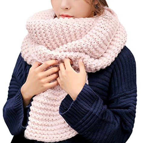 DELEY Unisex Paar Chunky Zopfmuster Wolle Stricken Lange Loop Schal Schals Halstücher Halstuch Umschlagtücher Rundschal Winterschal Rosa