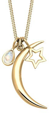 Elli Women's 925 Sterling Silver Gold Plated Moonstone Half Moon Crescent Star Necklace of Length 60cm 0110340316_60