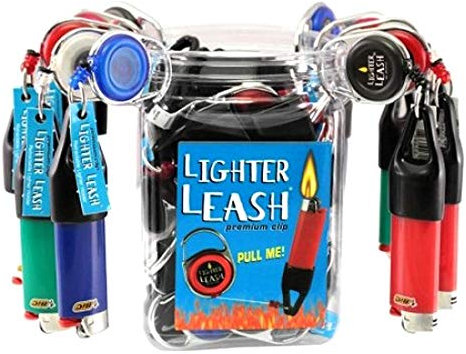 Lighter Leash - 30 Premium Retractable Lighter Holder, 5 Colors (Schwarz, Blau, Weiß, Rot, Rosa), Modern Style, Kunststoff & Nylon, Feuerzeug Halterung, Leine, Aufsteller