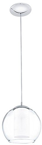 EGLO Pendelleuchte Bolsano, 1 flammige Hängelampe, Hängeleuchte aus Stahl und Glas in Chrom, Weiß, Klar, Esstischlampe, Wohnzimmerlampe hängend mit E27 Fassung