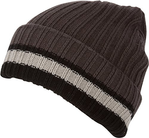 Sakkas CADK1521 - Nixon Unisex Ribbed Stripe Beanie Cap - 2-Charcoal - OS
