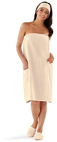 Boca Terry Damen Spa-Wickeltuch – 100 % Baumwolle Spa, Dusche, Bad und Fitnessstudio Handtuch mit Druckknöpfen, Handtuch für Frauen, Ecru, Größe M/L