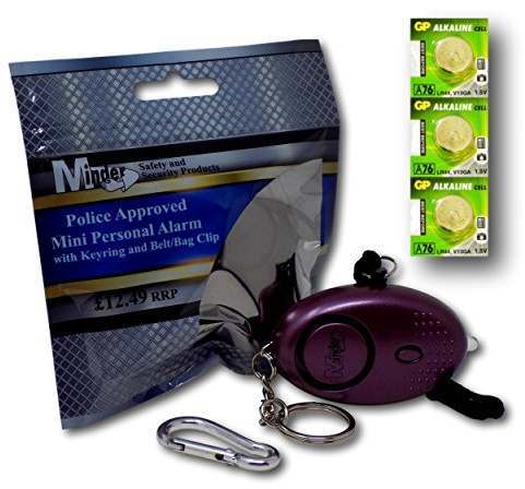 Minder® 140db Police Approved Mini Minder Loud Personal Staff Panic Rape Attack Safety Security Alarm Keyring with Torch - Secured by Design Approved (Police Preferred Specification) - With Spare Set of Batteries - Available in a range of attractive colours! (Purple)