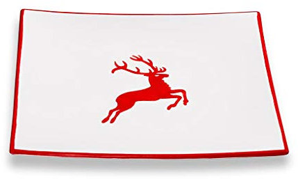 GMUNDNER KERAMIK Dessertteller Grösse: l= 20 cm x b= 20 cm x h= 2.6 cm rubinroter Hirsch Geschirr, handgemacht in Österreich