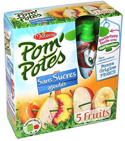 Materne Pom'Potes Gourdes 5 fruits Pomme & Fruits Jaunes sans sucres ajoutés 4 x 90 g - 360G