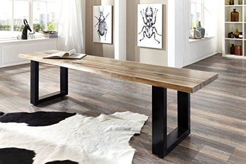 SAM® Stilvolle Sitzbank Imker aus Akazie-Holz, Bank mit lackierten Beinen aus Roheisen, mit Einer Baumkanten-Oberfläche, 180 x 40 cm