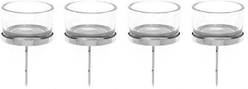 Glorex 6 7021 001 - Kerzenhalter silber, mit Teelichtglas, 4 Stück, ca. 4 x 9 cm groß, zur Gestaltung von Gestecken und Kränzen