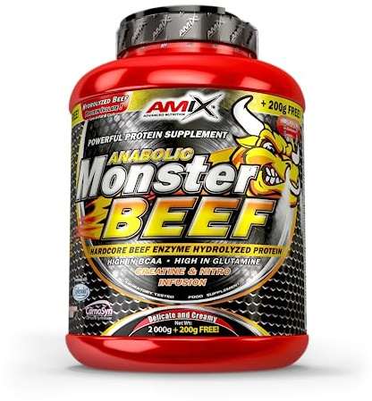 Amix - Monster Beef Protein - Dietary Supplement - Performance Enhancement - Whey Protein - Glutamine Powder - Nutrition - Beef Protein - Chocolate Flavor - 2 kg Tub