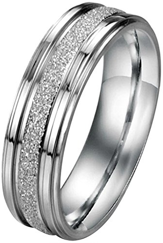 JewelryWe Schmuck 6mm Breite Edelstahl Herren-Ring Partnerringe Sandgestrahlt Hochzeit Band Farbe Silber Größe 76