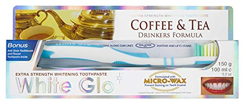 White Glo Premium Coffee & Tea Drinkers Formula Intense Extra Whitening Toothpaste & Toothbrush-100ML New